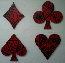 Art in my gallery in Lower Downtown.  "Four Suits" acrylic on custom built canvases 74" x 78".  By Bodlar Deathbringer.