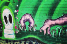 A mural in a parking lot on L Street next to Crepeville.