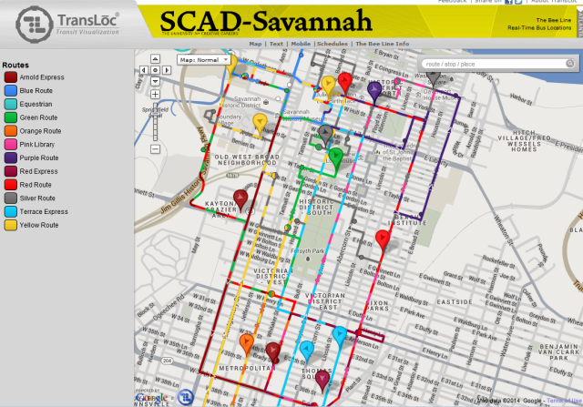 Real Time Tracking Or Buses As Savannah College Of Art And Design