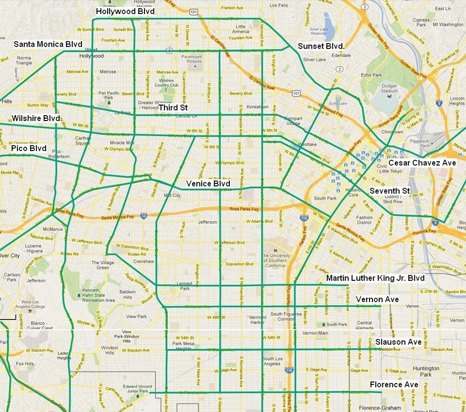Transit-Enhanced Network: East-West Streets in Central LA