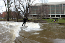 Picture of water fun on the Grand River after the flood.  Matuli Team Rider Remi at Michigan State University.  http://matulipaddles<wbr/><span class="wbr"></span>urf.com