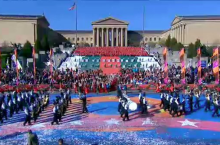 Millard West Wildcat Marching Band in front of the famous 'Rocky Steps' of the Philadelphia Museum of Art during the Thanksgiving Day Parade