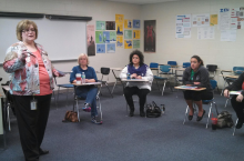 Presenter Wendy Wight sharing some professional training with paras on Hourly Staff Development Day - March 14, 2013.