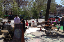 A beautiful day at the Parklet in front of the Pop-Up Studio on the Green. Come on out. Give us your ideas, solutions, responses...