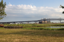 Lincoln Park West, a Hudson County Park, in Jersey City with the iconic Pulaski Skyway in the background.