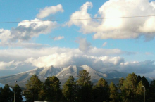 View of the San Francisco Peaks and NAU Sky Dome from south campus-  October 2011